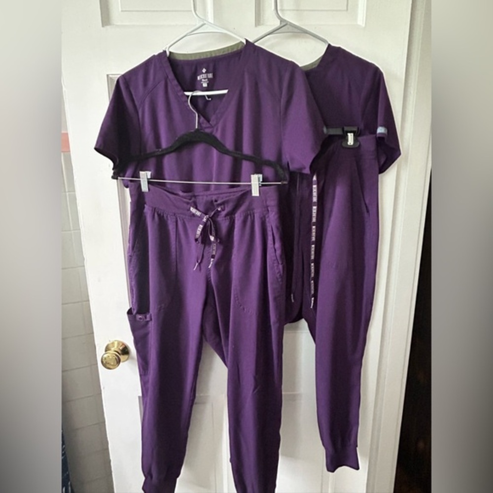 MedCouture Purple Scrub Sets | Short Sleeve Tops Sz S Pants Sz M EUC